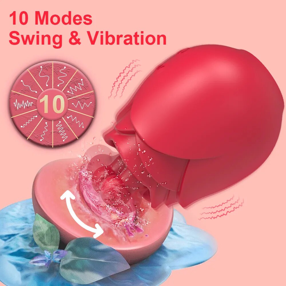 Rose Toy Vibrator for Women with Wiggling Tongue Licking 10 Modes Nipple Clitoris Stimulator Sex Toys Goods for Adults Female - buysextoyth