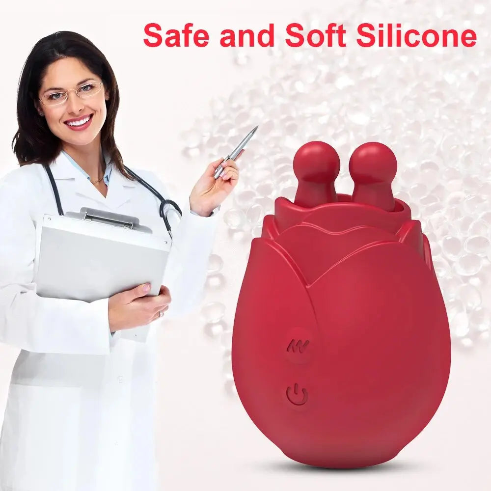 Rose Toy Vibrator for Women with Wiggling Tongue Licking 10 Modes Nipple Clitoris Stimulator Sex Toys Goods for Adults Female - buysextoyth