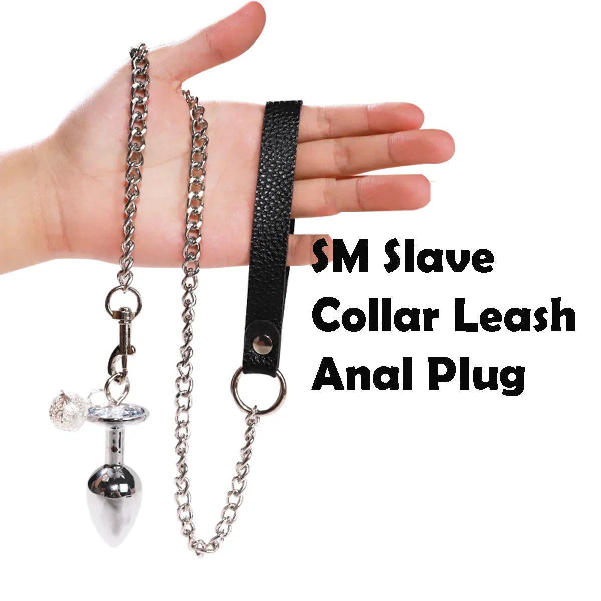 BDSM Bondage Gear Collar Leash Butt Plug Set SM Slave Butt Plug with Ring Bell Chain Slave Leashes Adult Couple Porn Games Kits - buysextoyth