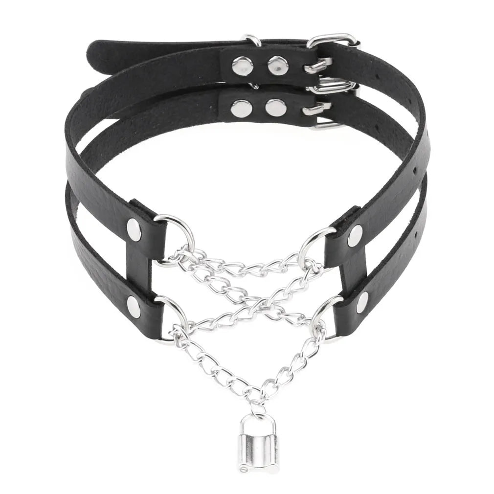 BDSM Different Style Fashion Punk Men Torques Necklace Gothic PU Leather Choker Collar Necklace Women Body Chain - buysextoyth