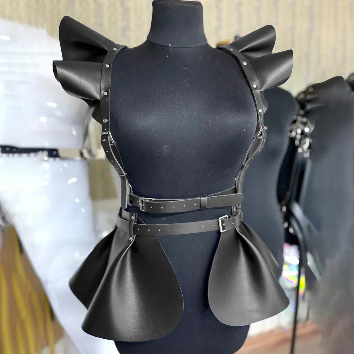 skirt Women's Belts Fashion Leather Body Harness Belt Skirt With Ruffle Hem Gothic Style Waist &Shoulder Belt Clothing Accessory - buysextoyth