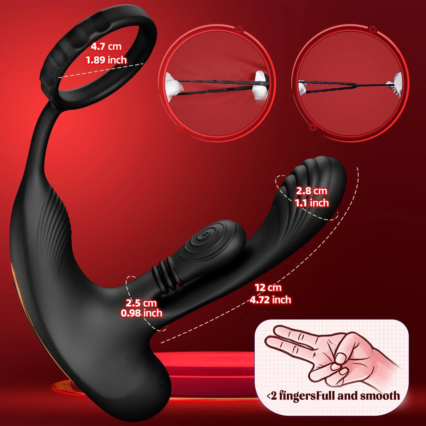 3 in 1 360° Circular Kneading Anal Vibrator Male Prostate Massager with Cock Ring Butt Plug L-Shaped Adult Sex Toys for Men 18 - buysextoyth