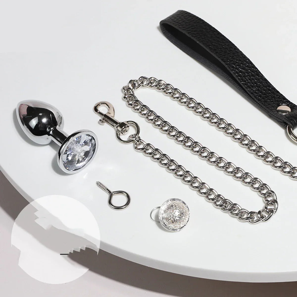 BDSM Bondage Gear Collar Leash Butt Plug Set SM Slave Butt Plug with Ring Bell Chain Slave Leashes Adult Couple Porn Games Kits - buysextoyth