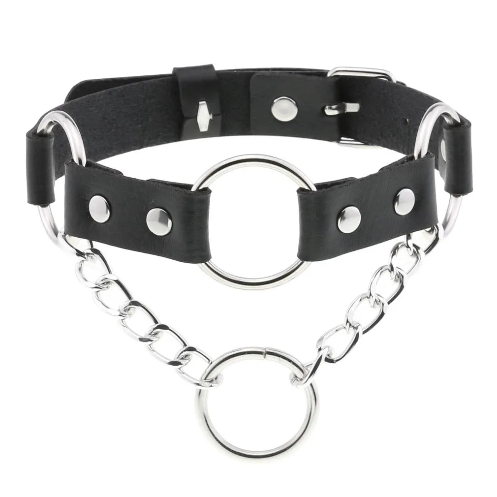 BDSM Different Style Fashion Punk Men Torques Necklace Gothic PU Leather Choker Collar Necklace Women Body Chain - buysextoyth