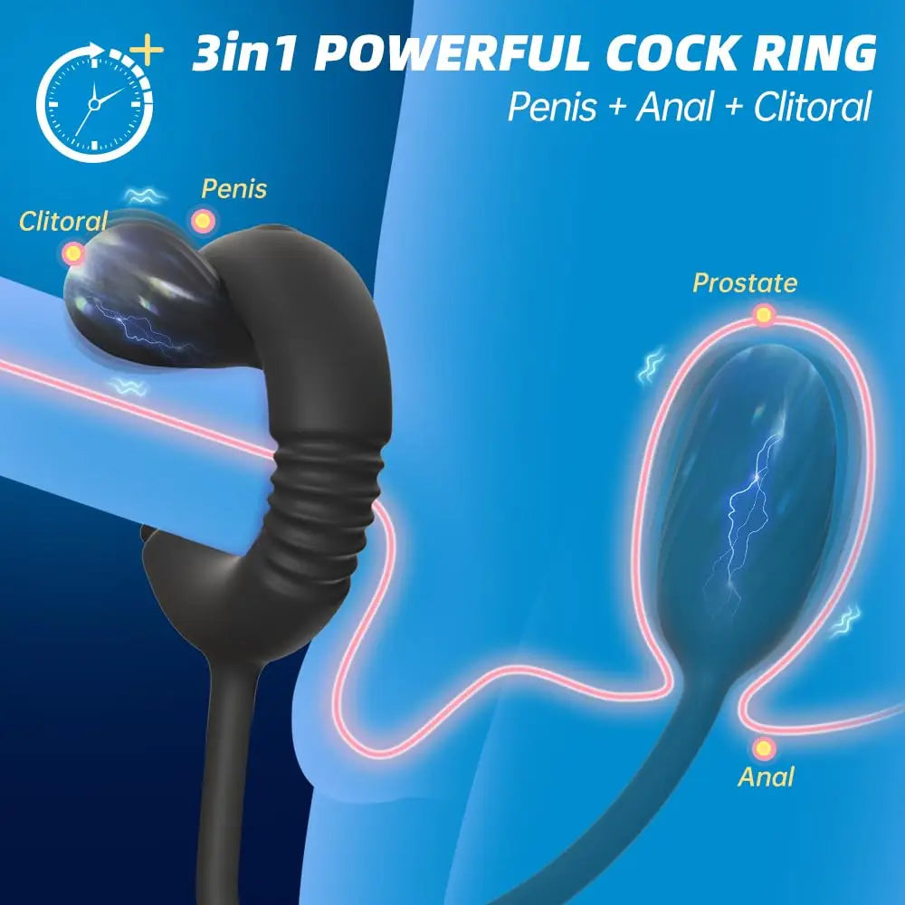 Cock Ring with Prostate Massager Anal Vibrator Silicone Pleasure Penis Ring Anal Butt Plug for Men Couples Adult Sex Toys - buysextoyth