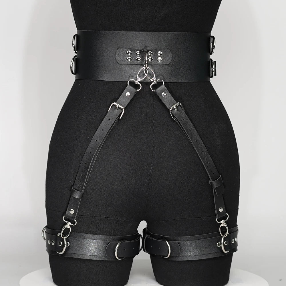 Women Sexy Thigh Garter Leather Lingerie Leg Straps Bdsm Bondage Women handcuffs Goth Fetish Clothing Festival rave Outfit - buysextoyth