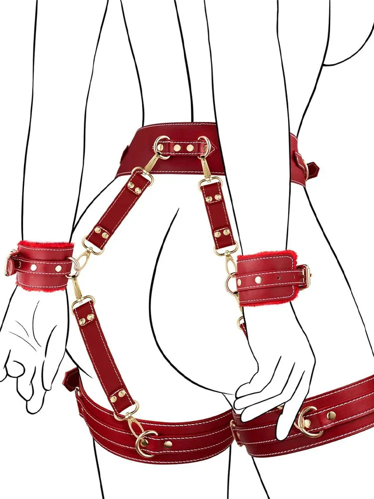 Sex Bondage BDSM Handcuffs Ankle Cuff Restraints SM Slave Waist Harness Couple Fetish Toy Kits Hand Restraint Cuff Eyeblinder - buysextoyth