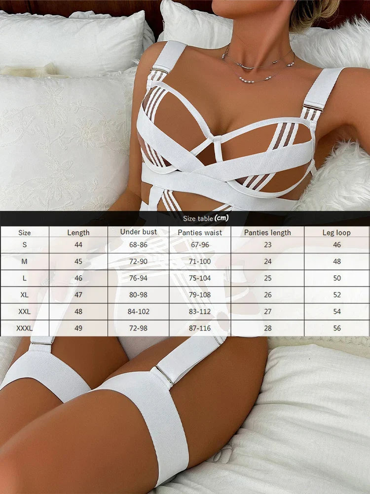 Hot Sexy Hollow Lingerie for Women Open Anal BDSM Role Play Bondage Uniform Erotic Maid Underwear Cosplay Costumes Outfit Set - buysextoyth