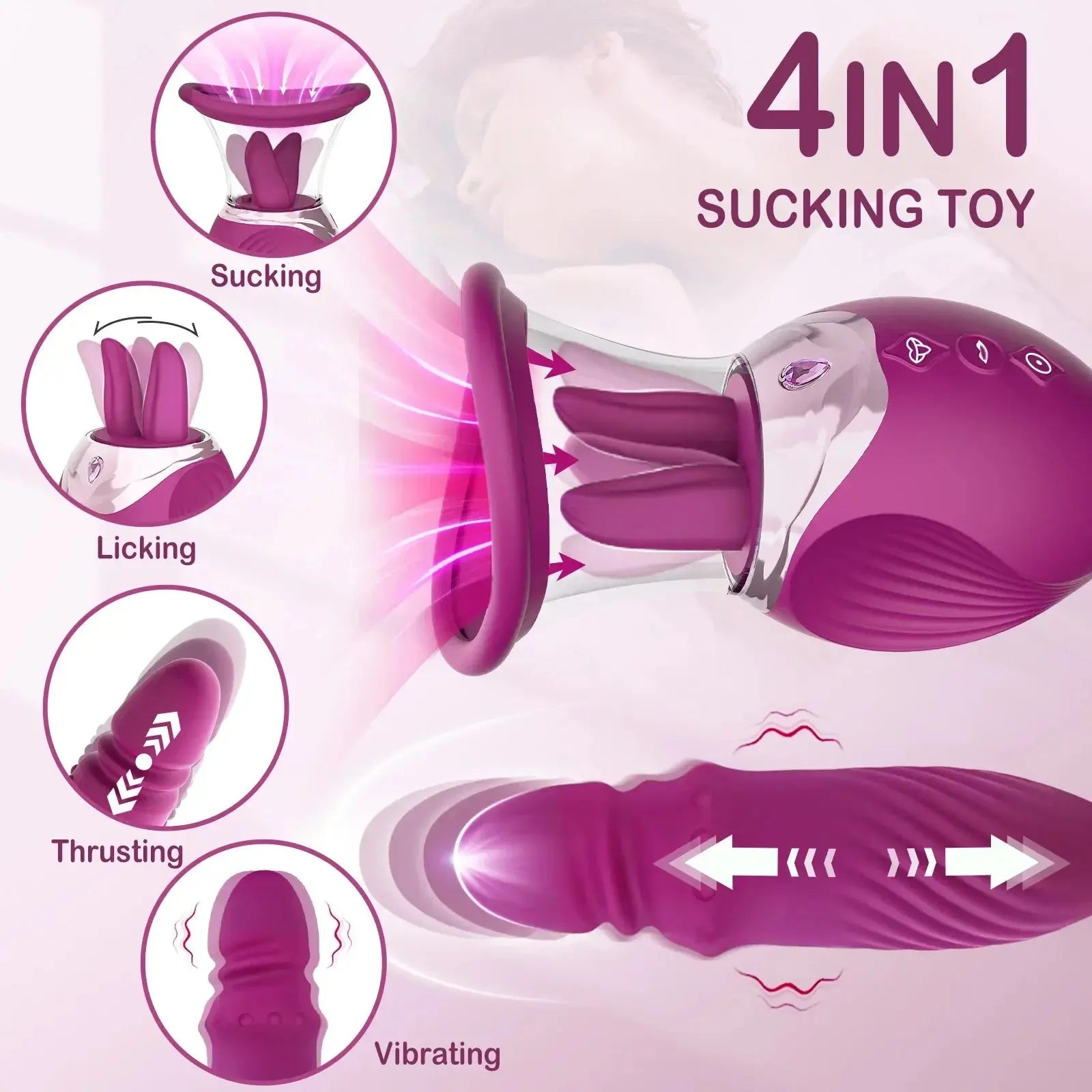 Rose Sucking Vibrator for Women 4 in 1Thrusting Dildo G Spot Nipples Sucker Clitoris Stimulator Vibrating Egg Adult Sex Toys - buysextoyth