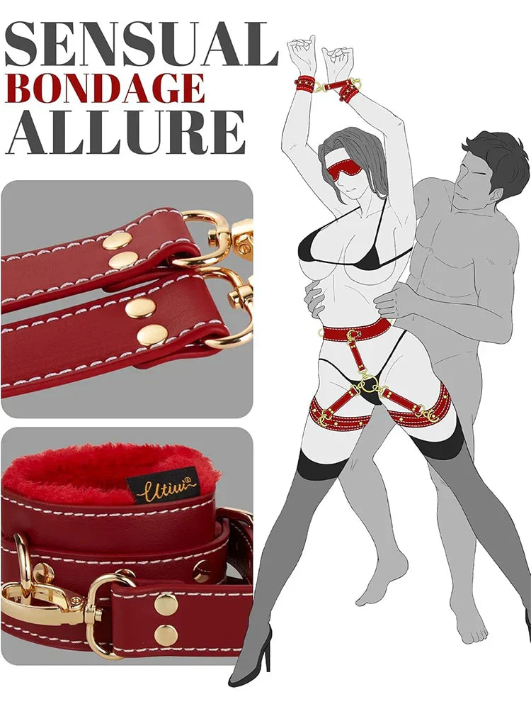 Sex Bondage BDSM Handcuffs Ankle Cuff Restraints SM Slave Waist Harness Couple Fetish Toy Kits Hand Restraint Cuff Eyeblinder - buysextoyth