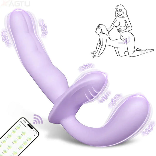APP Control Double-Ended Vibrator for Women G-Spot Dildo Penis Removable Vagina Vibrating Adult Sex Toys for Lesbian Couples - buysextoyth