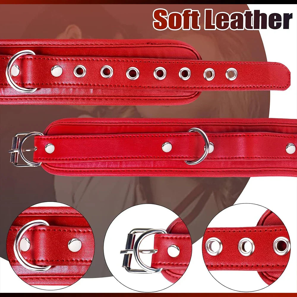 Sex Bondage BDSM Kit Sexy Slave Adjustable Leather Hand Ankle Cuffs Choker Anal Plug for Couple SM Sex Games Tool Cosplay Toys - buysextoyth