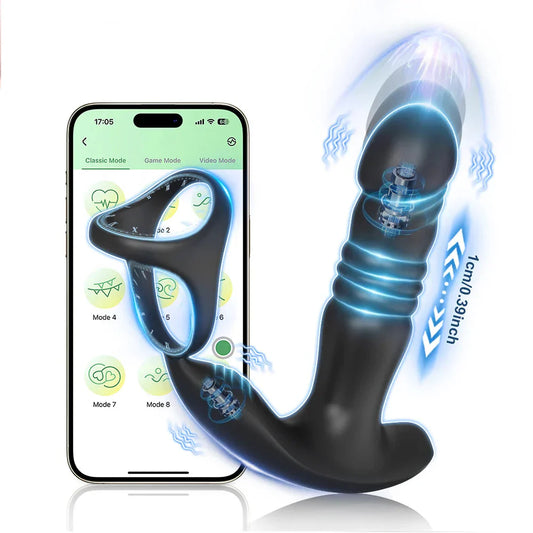 Male Thrusting Prostate Massager Butt Plug for Men APP Control Telescopic Anal Plug Prostate Vibrator for Gay Sex Toy for Men - buysextoyth