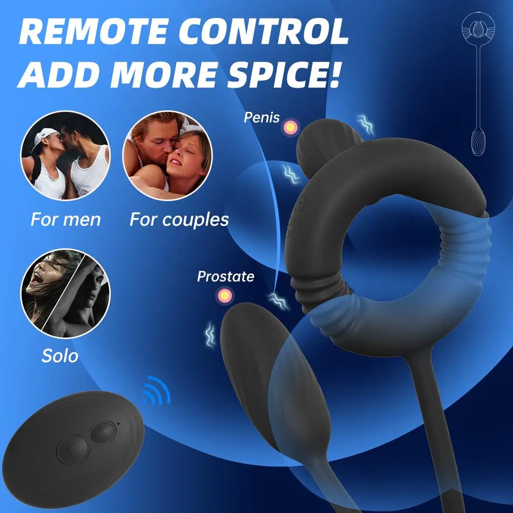 Cock Ring with Prostate Massager Anal Vibrator Silicone Pleasure Penis Ring Anal Butt Plug for Men Couples Adult Sex Toys - buysextoyth