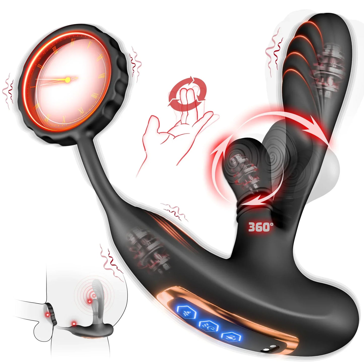 3 in 1 360° Circular Kneading Anal Vibrator Male Prostate Massager with Cock Ring Butt Plug L-Shaped Adult Sex Toys for Men 18 - buysextoyth