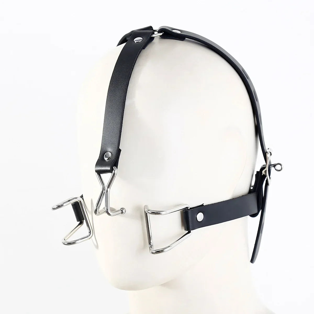 Adult Leather Head Bondage Harness Hood Mask with Metal Restraint Nose Hook Erotic Gadget for Couple BDSM Interactive Sex Toys - buysextoyth