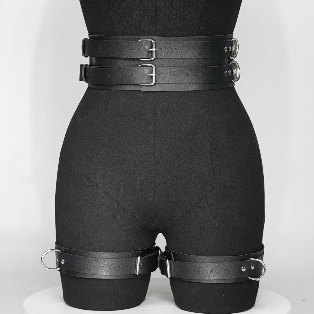 Women Sexy Thigh Garter Leather Lingerie Leg Straps Bdsm Bondage Women handcuffs Goth Fetish Clothing Festival rave Outfit - buysextoyth
