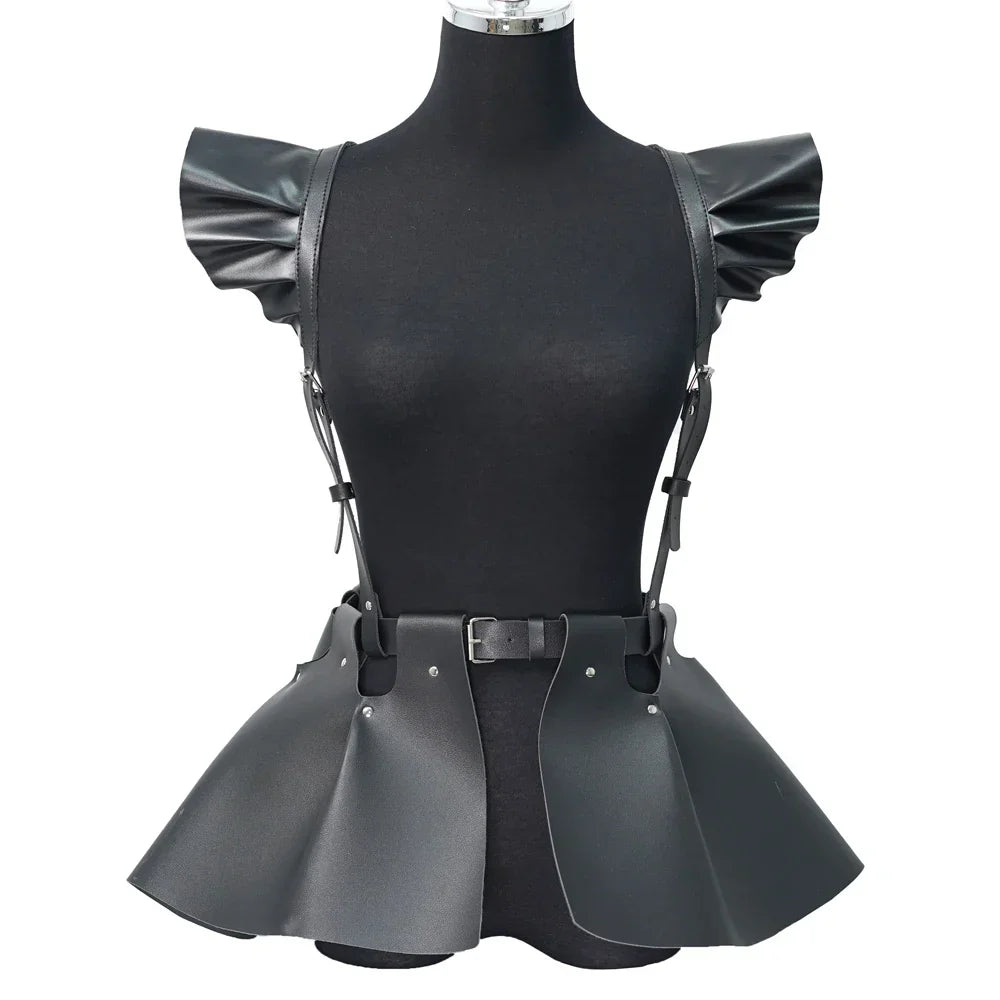 skirt Women's Belts Fashion Leather Body Harness Belt Skirt With Ruffle Hem Gothic Style Waist &Shoulder Belt Clothing Accessory - buysextoyth