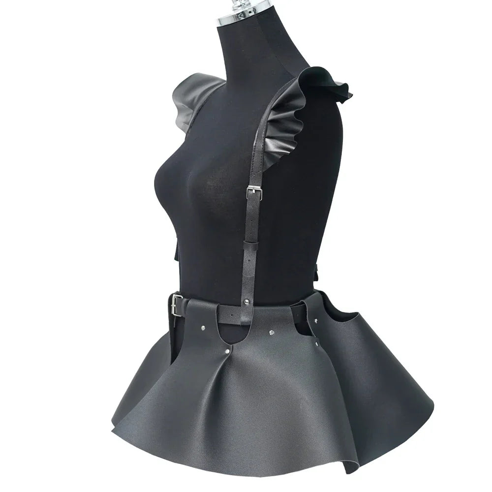 skirt Women's Belts Fashion Leather Body Harness Belt Skirt With Ruffle Hem Gothic Style Waist &Shoulder Belt Clothing Accessory - buysextoyth