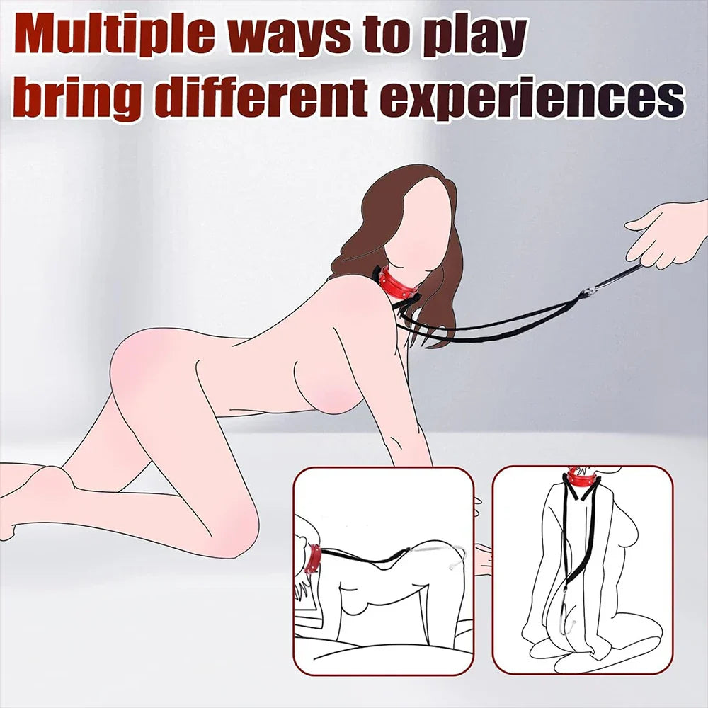 Sex Bondage BDSM Kit Sexy Slave Adjustable Leather Hand Ankle Cuffs Choker Anal Plug for Couple SM Sex Games Tool Cosplay Toys - buysextoyth