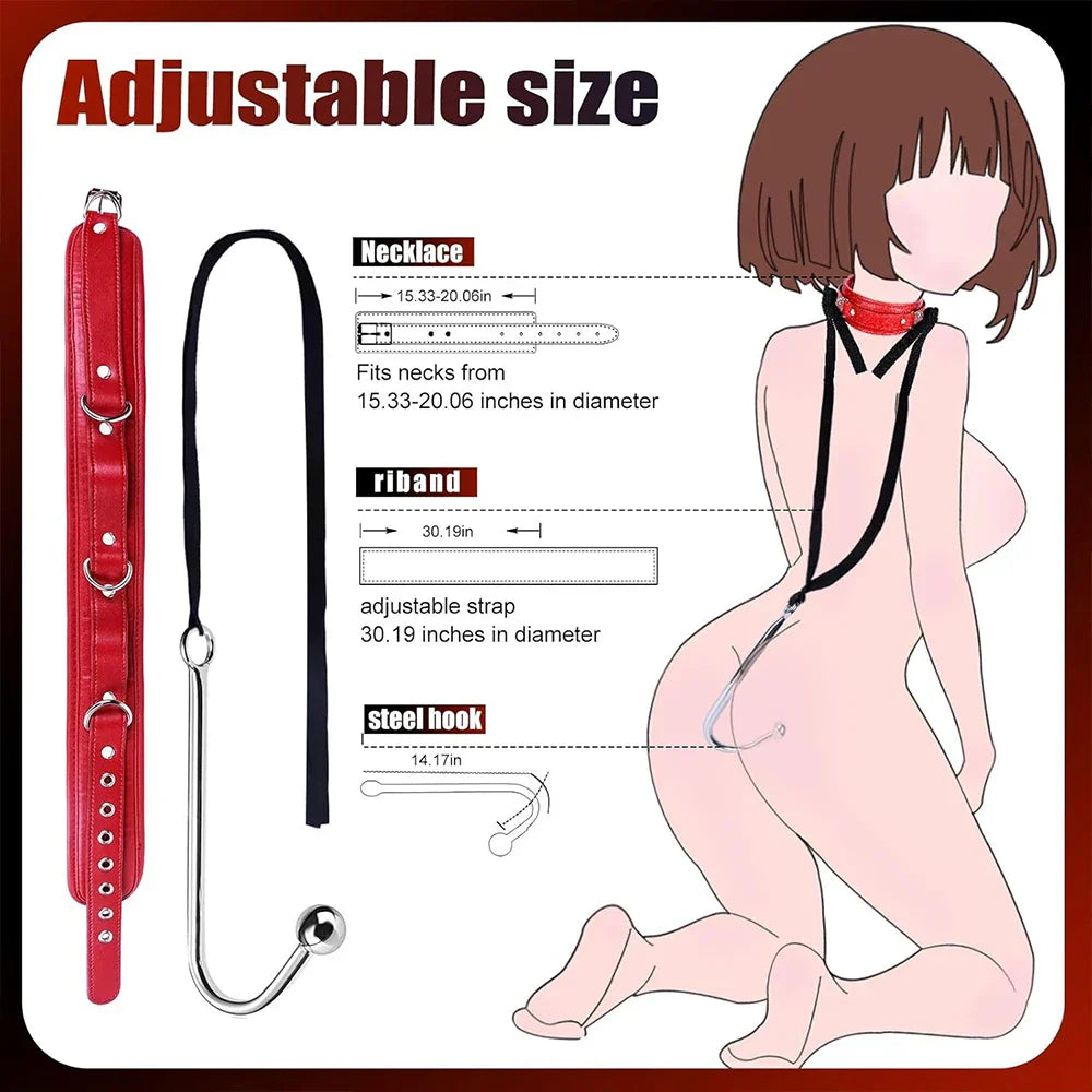 Sex Bondage BDSM Kit Sexy Slave Adjustable Leather Hand Ankle Cuffs Choker Anal Plug for Couple SM Sex Games Tool Cosplay Toys - buysextoyth