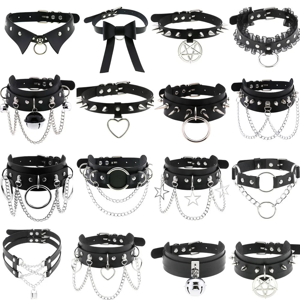 BDSM Different Style Fashion Punk Men Torques Necklace Gothic PU Leather Choker Collar Necklace Women Body Chain - buysextoyth