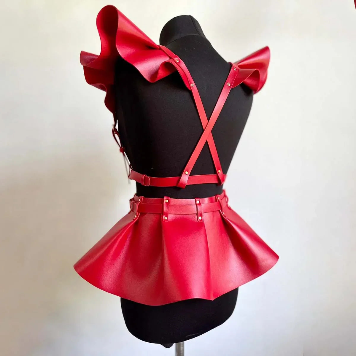 skirt Women's Belts Fashion Leather Body Harness Belt Skirt With Ruffle Hem Gothic Style Waist &Shoulder Belt Clothing Accessory - buysextoyth