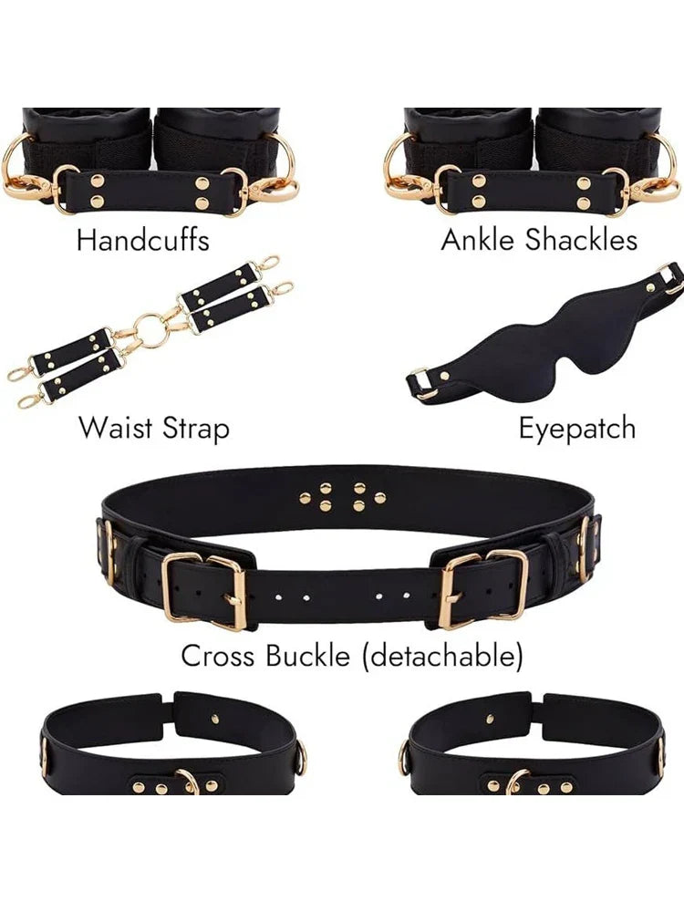 Sex Bondage BDSM Handcuffs Ankle Cuff Restraints SM Slave Waist Harness Couple Fetish Toy Kits Hand Restraint Cuff Eyeblinder - buysextoyth