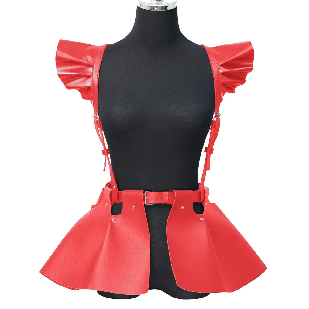 skirt Women's Belts Fashion Leather Body Harness Belt Skirt With Ruffle Hem Gothic Style Waist &Shoulder Belt Clothing Accessory - buysextoyth