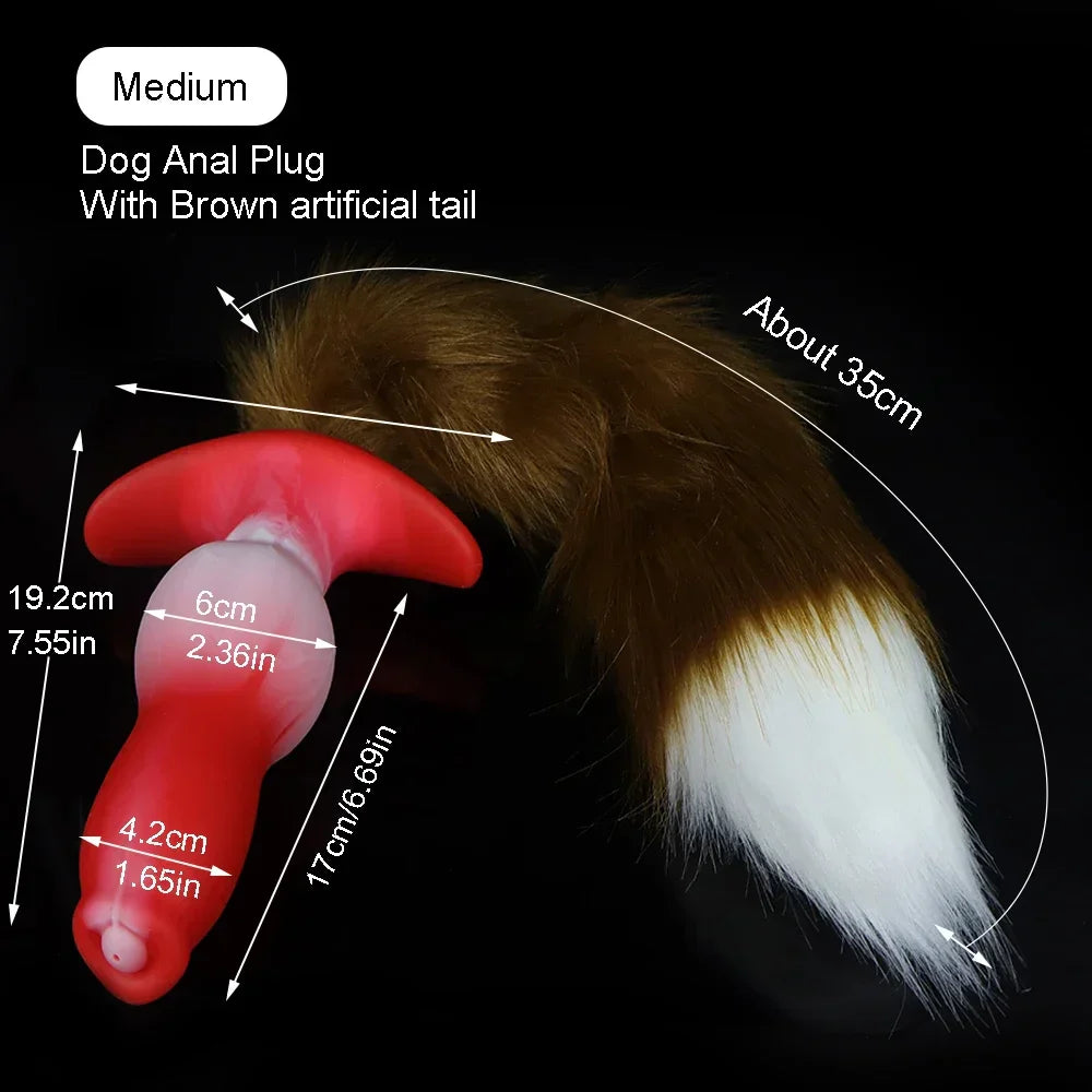 Adult Sex Games Anal Plug With Tail Soft Silicone Dog Knot Butt Plug Wearable Tail Detachable Cosplay Sex Toys For Women Men - buysextoyth