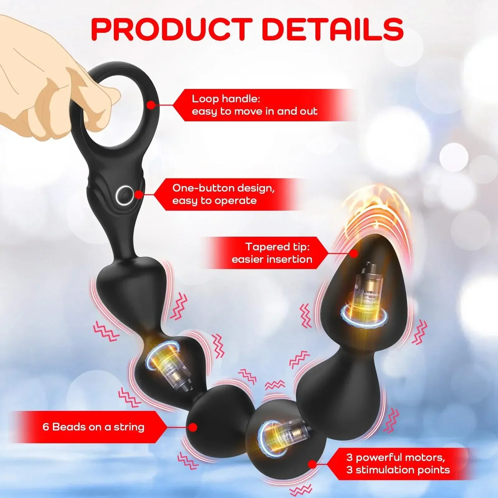 14.4 Inch Ultra-Soft Liquid Silicone Vibrating Anal Beads Butt Plug Prostate Massager Anal Sex Toys for Men Couples 18+ - buysextoyth