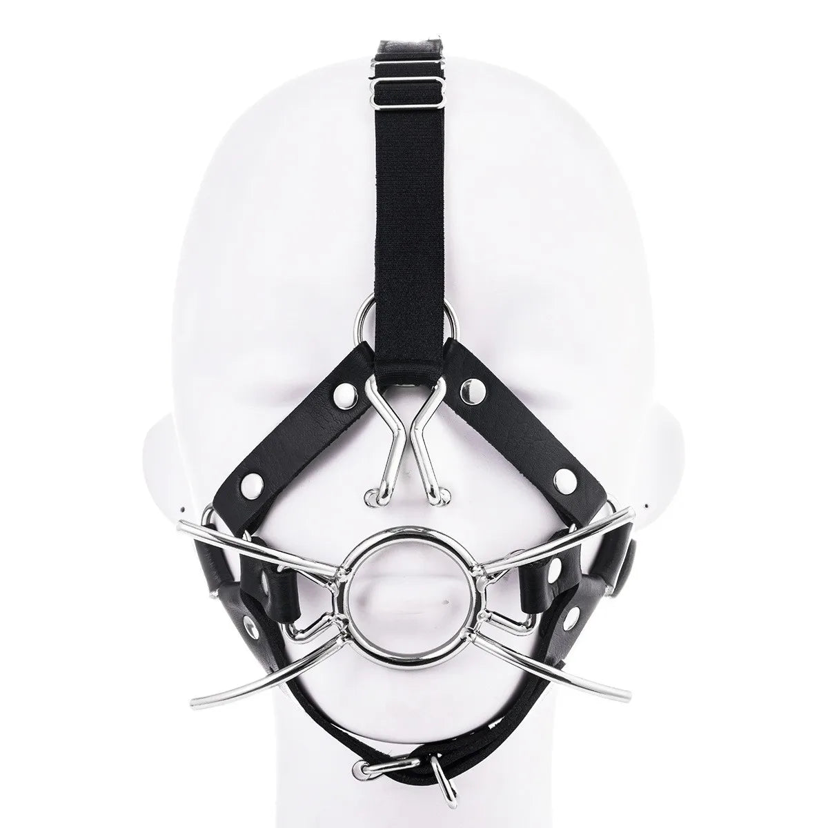Adult Leather Head Bondage Harness Hood Mask with Metal Restraint Nose Hook Erotic Gadget for Couple BDSM Interactive Sex Toys - buysextoyth