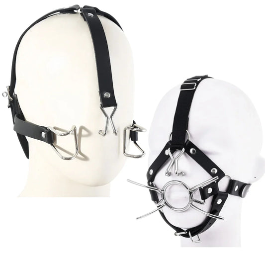 Adult Leather Head Bondage Harness Hood Mask with Metal Restraint Nose Hook Erotic Gadget for Couple BDSM Interactive Sex Toys - buysextoyth