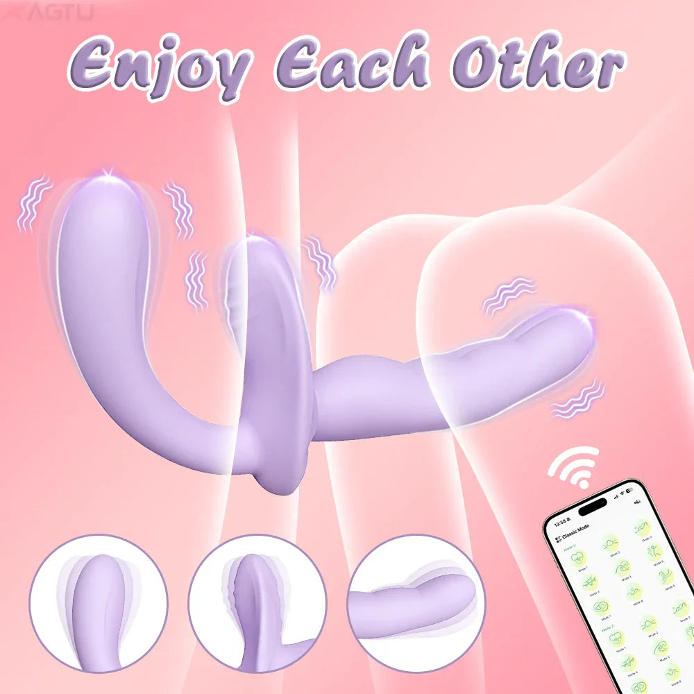 APP Control Double-Ended Vibrator for Women G-Spot Dildo Penis Removable Vagina Vibrating Adult Sex Toys for Lesbian Couples - buysextoyth