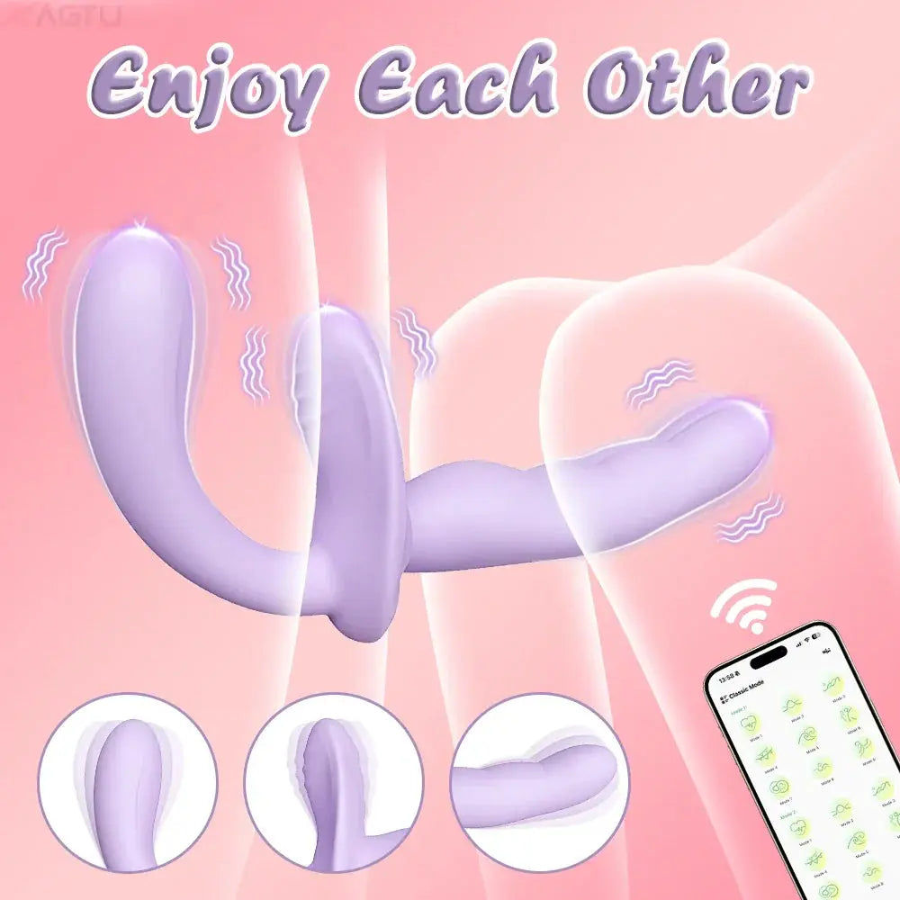 APP Control Double-Ended Vibrator for Women G-Spot Dildo Penis Removable Vagina Vibrating Adult Sex Toys for Lesbian Couples - buysextoyth