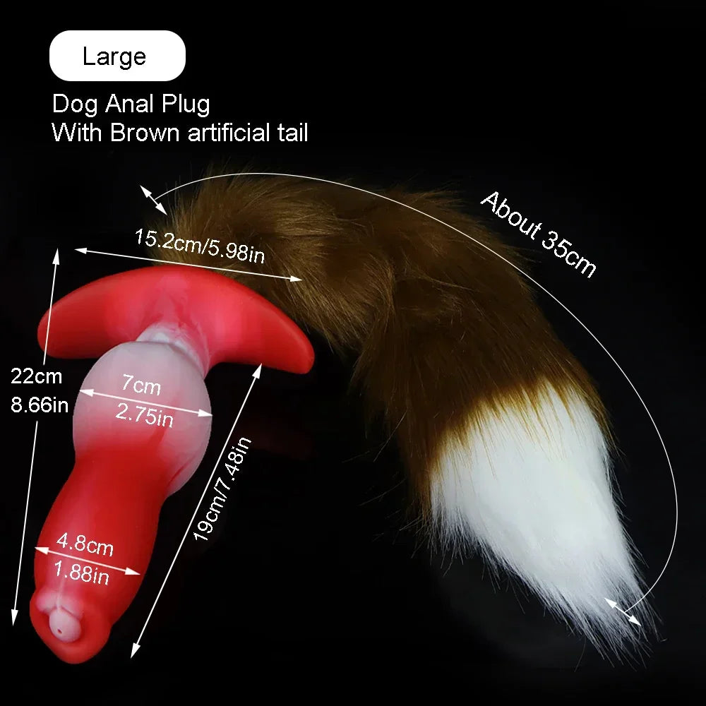 Adult Sex Games Anal Plug With Tail Soft Silicone Dog Knot Butt Plug Wearable Tail Detachable Cosplay Sex Toys For Women Men - buysextoyth