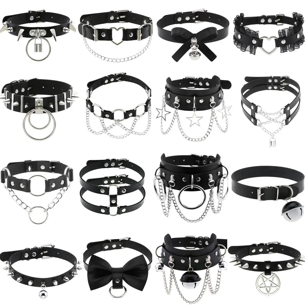 BDSM Different Style Fashion Punk Men Torques Necklace Gothic PU Leather Choker Collar Necklace Women Body Chain - buysextoyth