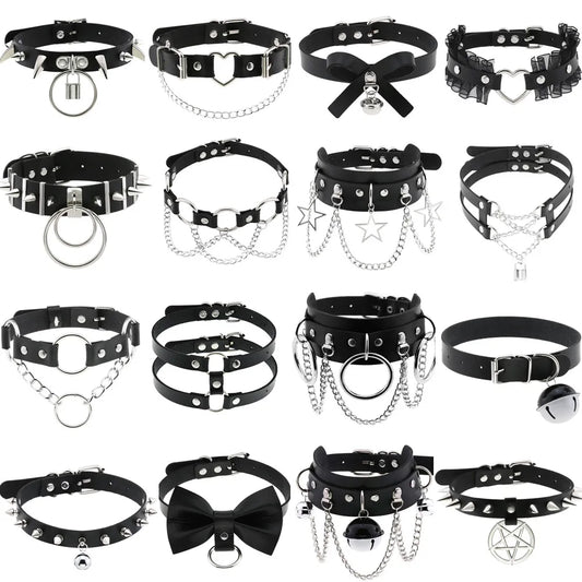 BDSM Different Style Fashion Punk Men Torques Necklace Gothic PU Leather Choker Collar Necklace Women Body Chain - buysextoyth
