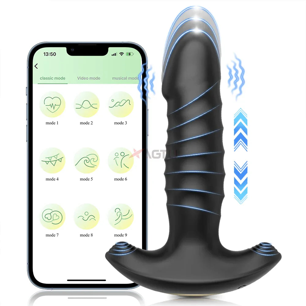 Male Thrusting Prostate Massager Butt Plug for Men APP Control Telescopic Anal Plug Prostate Vibrator for Gay Sex Toy for Men - buysextoyth