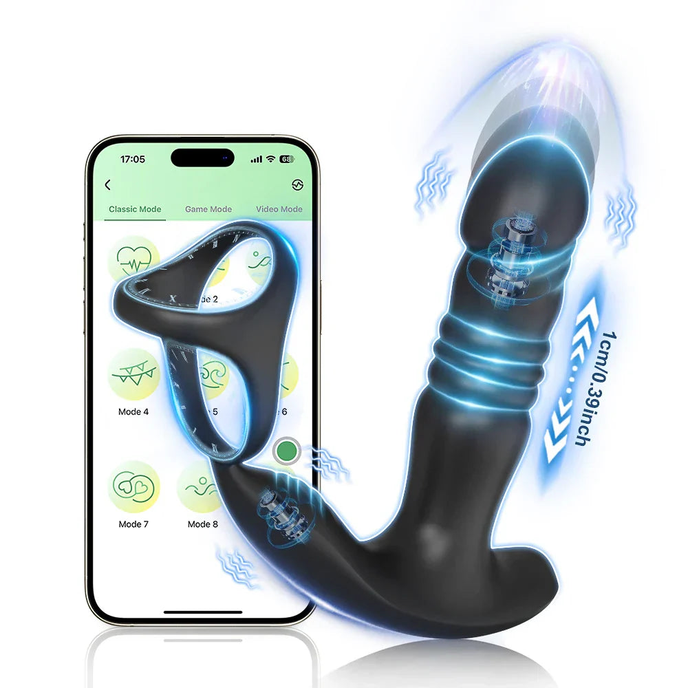 Male Thrusting Prostate Massager Butt Plug for Men APP Control Telescopic Anal Plug Prostate Vibrator for Gay Sex Toy for Men - buysextoyth