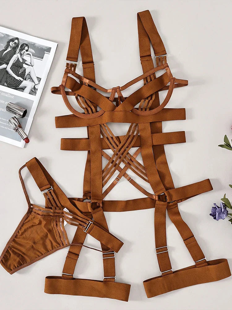 Hot Sexy Hollow Lingerie for Women Open Anal BDSM Role Play Bondage Uniform Erotic Maid Underwear Cosplay Costumes Outfit Set - buysextoyth