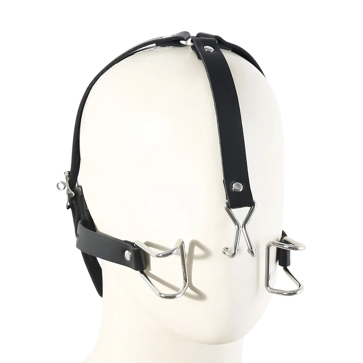 Adult Leather Head Bondage Harness Hood Mask with Metal Restraint Nose Hook Erotic Gadget for Couple BDSM Interactive Sex Toys - buysextoyth