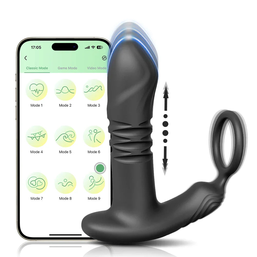 Male Thrusting Prostate Massager Butt Plug for Men APP Control Telescopic Anal Plug Prostate Vibrator for Gay Sex Toy for Men - buysextoyth