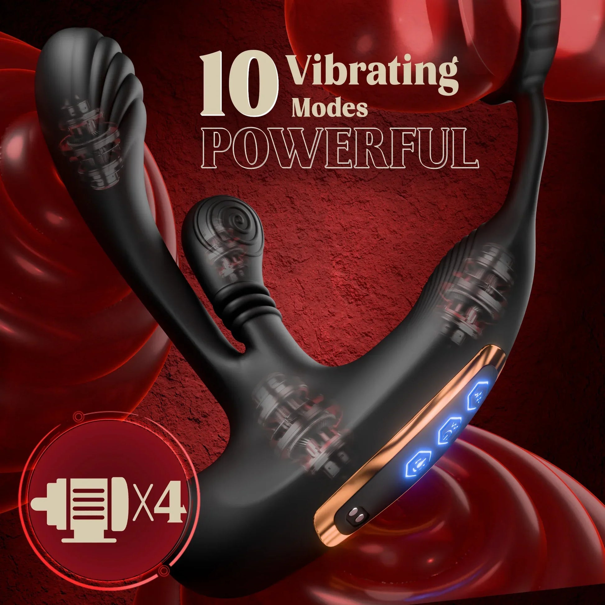 3 in 1 360° Circular Kneading Anal Vibrator Male Prostate Massager with Cock Ring Butt Plug L-Shaped Adult Sex Toys for Men 18 - buysextoyth