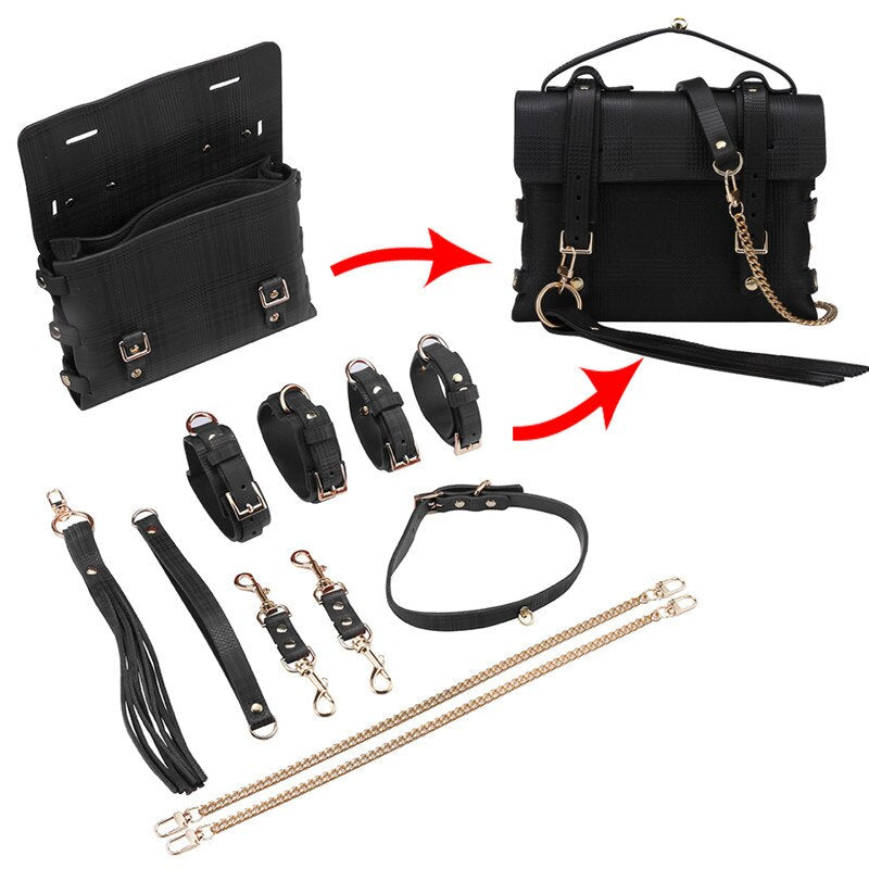 Sex Bondage BDSM Kit Restraints Set Sex Toys with Hand Cuffs Ankle Cuff Bondage Collection &amp; Whip &amp; Collar Choker SM Games - buysextoyth