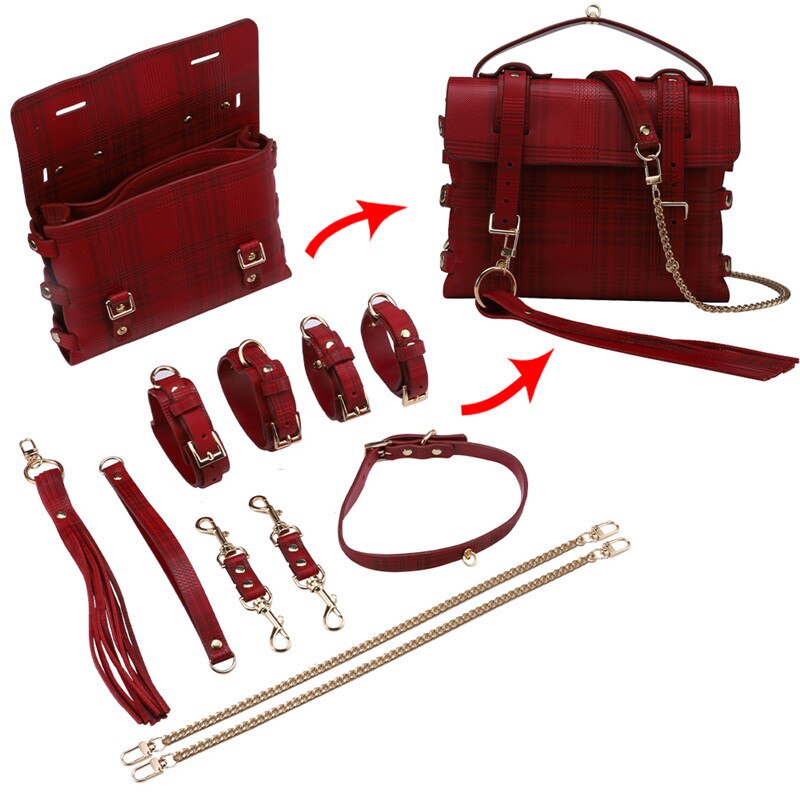 Sex Bondage BDSM Kit Restraints Set Sex Toys with Hand Cuffs Ankle Cuff Bondage Collection &amp; Whip &amp; Collar Choker SM Games - buysextoyth