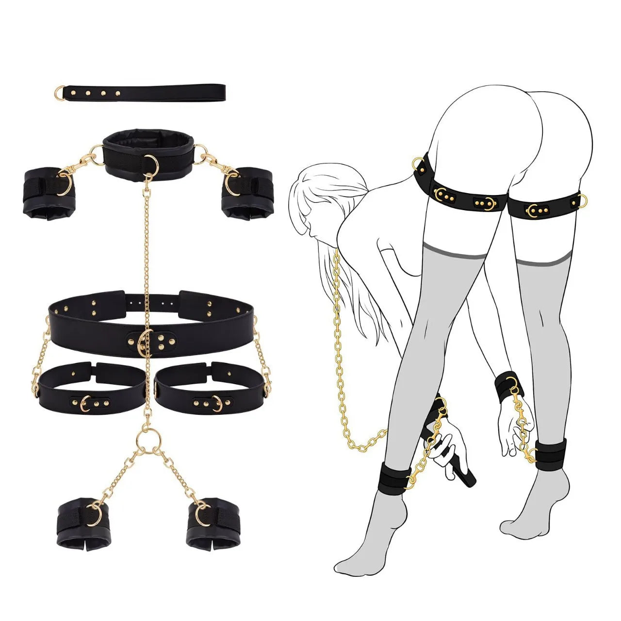Sex Bondage SM Set Adult Sex Toys 7piece Set Handcuffs Belt Adjustable Tuning Propsv Self Bondage  Bdsm Toys  Fetish BondageGear - buysextoyth