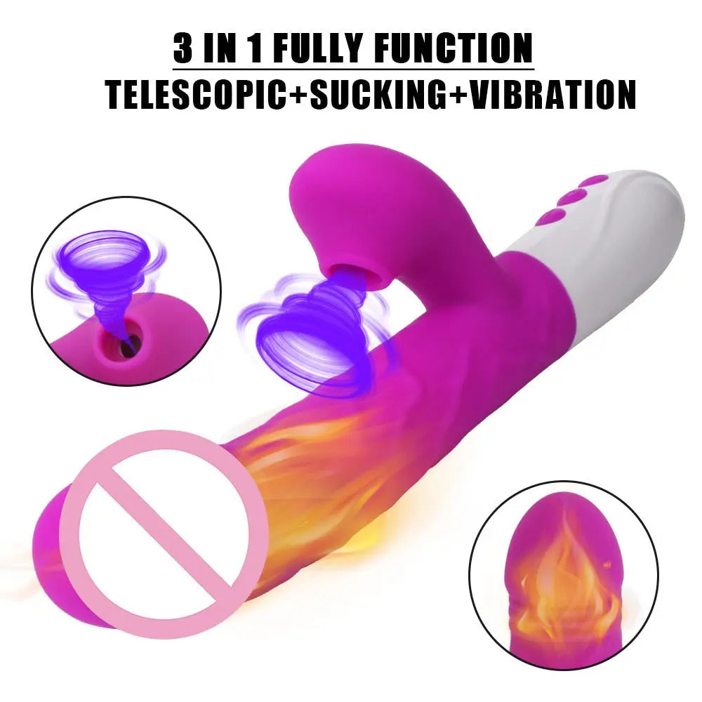 Sex Toys for Women Heating Vagina G Spot Stimulate Vibrators Telescopic Rotating Dildo 3 In 1 Clitoris Sucking Rabbit Vibrator - buysextoyth