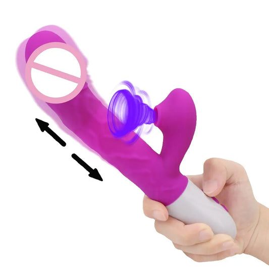 Sex Toys for Women Heating Vagina G Spot Stimulate Vibrators Telescopic Rotating Dildo 3 In 1 Clitoris Sucking Rabbit Vibrator - buysextoyth