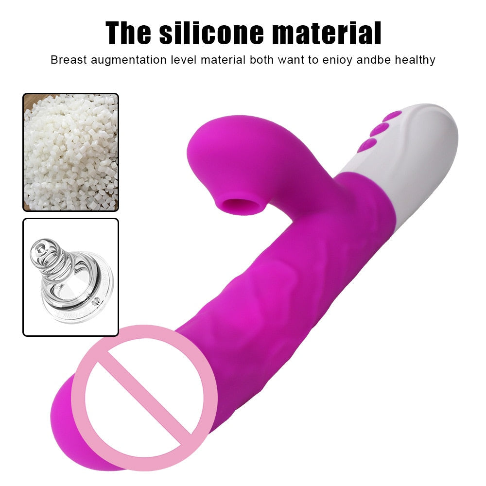 Sex Toys for Women Heating Vagina G Spot Stimulate Vibrators Telescopic Rotating Dildo 3 In 1 Clitoris Sucking Rabbit Vibrator - buysextoyth